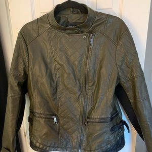Guess faux leather jacket XL olive green